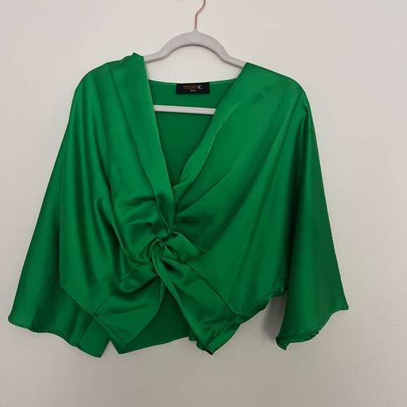 Renee C. Tops - Renee C. Green Dolman Sleeve Blouse with Tie Front